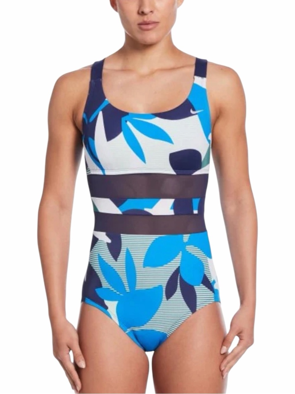 Nike Swim  Active Mesh V- Back One‎ Piece Blue Jungle Floral XL NESSF365-638
